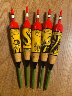 Matching Set of 5 Mr Crabtree Handpainted 'Barbel Fishing' Floats by Paul  Cook